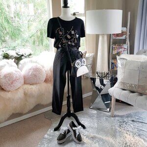 EUC Jordache black charcoal pearl-like embellished high rise ankle legging jeans